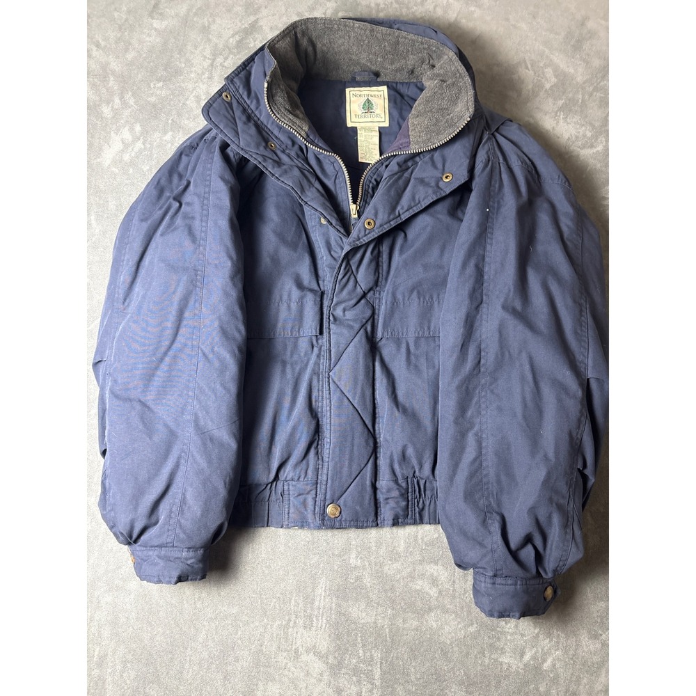 Northwest Territory Mens Navy Blue Bomber Jacket Fleece Collar Medium RN 42000